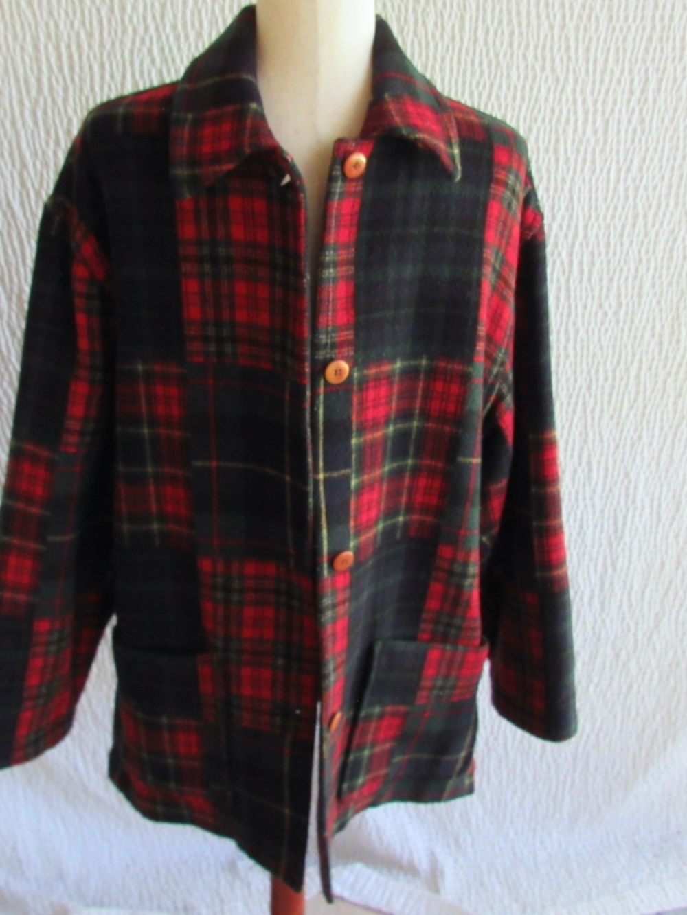 Red Green Plaid Wool M Patchwork Button Tartan Coat Vtg Gap Jacket Womens Jacket